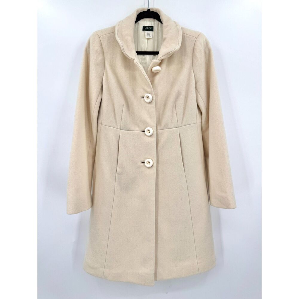 J. CREW Classic Long Cream Beige Wool Peacoat Size 4